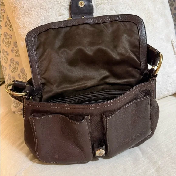 Coach Dark Brown Leather Shoulder Bag with Gold Accents - Picture 2 of 6